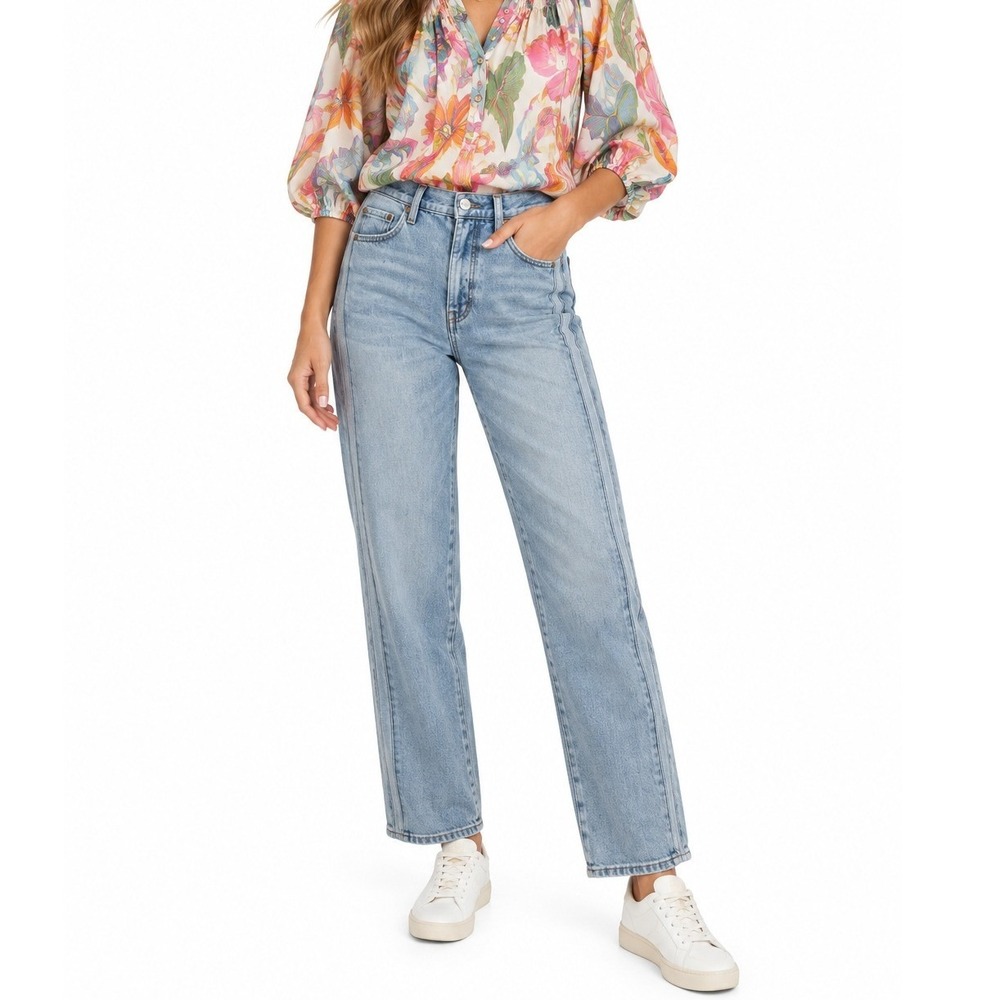 Pistola Straight Leg Jeans Women 27 Light Wash Side Stripe Boho High Rise